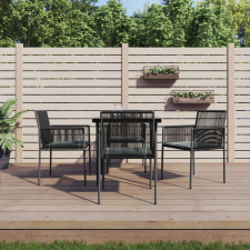 vidaXL 5-részes fekete polyrattan és acél kerti étkezőszett párnákkal kerti bútor