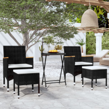 vidaXL 5 részes fekete polyrattan és edzett üveg kerti bisztrószett kerti bútor