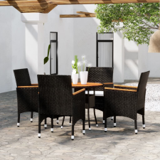 vidaXL 5 részes fekete polyrattan és tömör fa kerti bisztrószett kerti bútor