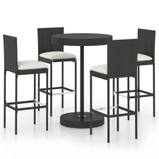 vidaXL 5 részes fekete polyrattan kerti bárszett párnákkal kerti bútor