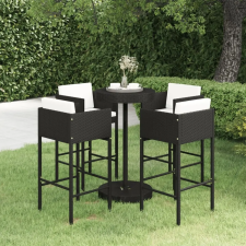 vidaXL 5 részes fekete polyrattan kerti bárszett párnákkal kerti bútor