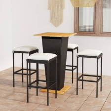 vidaXL 5 részes fekete polyrattan kerti bárszett párnákkal kerti bútor