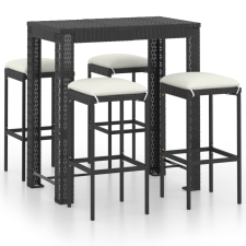 vidaXL 5 részes fekete polyrattan kerti bárszett párnákkal (3064781) kerti bútor