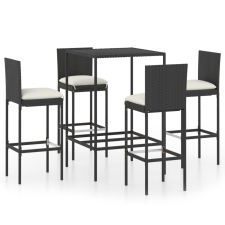 vidaXL 5 részes fekete polyrattan kerti bárszett párnákkal (3064830) kerti bútor