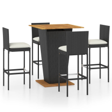 vidaXL 5 részes fekete polyrattan kerti bárszett párnákkal (3064860) kerti bútor
