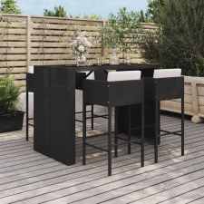 vidaXL 5 részes fekete polyrattan kerti bárszett párnával kerti bútor