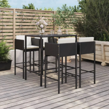 vidaXL 5 részes fekete polyrattan kerti bárszett párnával bútor