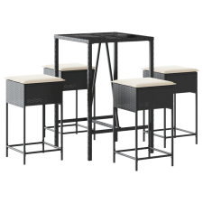vidaXL 5 részes fekete polyrattan kerti bárszett párnával (3261461) kerti bútor