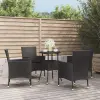 vidaXL 5 részes fekete polyrattan kerti bisztrógarnitúra párnákkal