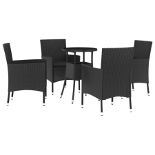 vidaXL 5 részes fekete polyrattan kerti bisztrógarnitúra párnákkal (3187417) kerti bútor