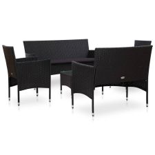 vidaXL 5 részes fekete polyrattan kerti bútorszett párnákkal (45895) kerti bútor