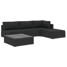 vidaXL 5-részes fekete polyrattan kerti bútorszett párnákkal (46784) kerti bútor