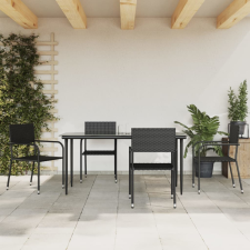 vidaXL 5 részes fekete polyrattan kerti étkezőgarnitúra kerti bútor