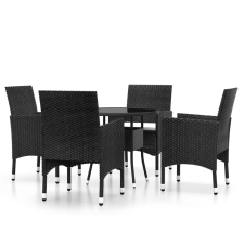 vidaXL 5 részes fekete polyrattan kerti étkezőgarnitúra (3058488) kerti bútor