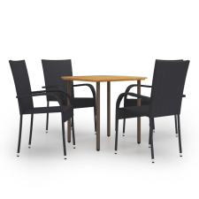 vidaXL 5 részes fekete polyrattan kerti étkezőgarnitúra (3072485) kerti bútor