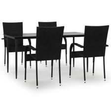 vidaXL 5 részes fekete polyrattan kerti étkezőgarnitúra (3156668) kerti bútor