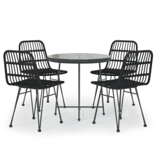 vidaXL 5 részes fekete polyrattan kerti étkezőgarnitúra (3157844) kerti bútor