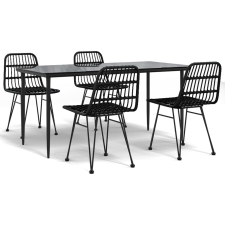 vidaXL 5 részes fekete polyrattan kerti étkezőgarnitúra (3157883) kerti bútor