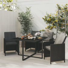 vidaXL 5 részes fekete polyrattan kerti étkezőgarnitúra párnákkal kerti bútor