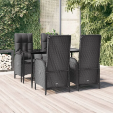 vidaXL 5 részes fekete polyrattan kerti étkezőgarnitúra párnákkal kerti bútor
