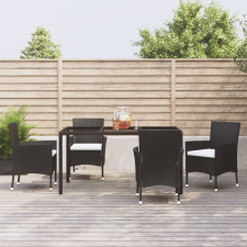 vidaXL 5 részes fekete polyrattan kerti étkezőgarnitúra párnákkal kerti bútor