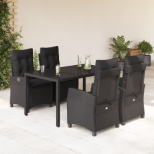 vidaXL 5 részes fekete polyrattan kerti étkezőgarnitúra párnákkal kerti bútor