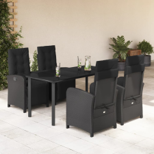vidaXL 5 részes fekete polyrattan kerti étkezőgarnitúra párnákkal kerti bútor