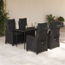 vidaXL 5 részes fekete polyrattan kerti étkezőgarnitúra párnákkal kerti bútor