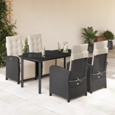 vidaXL 5 részes fekete polyrattan kerti étkezőgarnitúra párnákkal kerti bútor