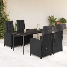 vidaXL 5 részes fekete polyrattan kerti étkezőgarnitúra párnákkal kerti bútor