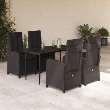 vidaXL 5 részes fekete polyrattan kerti étkezőgarnitúra párnákkal kerti bútor