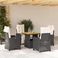 vidaXL 5 részes fekete polyrattan kerti étkezőgarnitúra párnákkal kerti bútor
