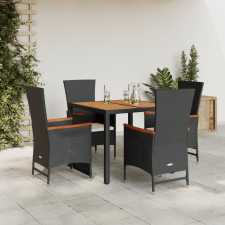 vidaXL 5 részes fekete polyrattan kerti étkezőgarnitúra párnákkal kerti bútor