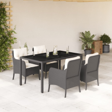 vidaXL 5 részes fekete polyrattan kerti étkezőgarnitúra párnákkal kerti bútor