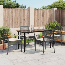vidaXL 5 részes fekete polyrattan kerti étkezőgarnitúra párnákkal kerti bútor