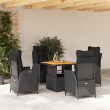 vidaXL 5 részes fekete polyrattan kerti étkezőgarnitúra párnákkal kerti bútor