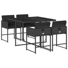 vidaXL 5 részes fekete polyrattan kerti étkezőgarnitúra párnákkal kerti bútor