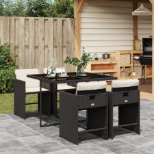 vidaXL 5 részes fekete polyrattan kerti étkezőgarnitúra párnákkal kerti bútor