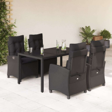 vidaXL 5 részes fekete polyrattan kerti étkezőgarnitúra párnákkal kerti bútor
