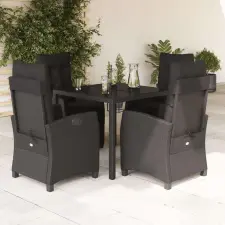 vidaXL 5 részes fekete polyrattan kerti étkezőgarnitúra párnákkal kerti bútor