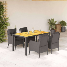 vidaXL 5 részes fekete polyrattan kerti étkezőgarnitúra párnákkal kerti bútor