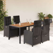 vidaXL 5 részes fekete polyrattan kerti étkezőgarnitúra párnákkal kerti bútor