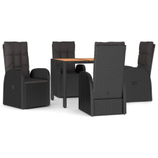 vidaXL 5 részes fekete polyrattan kerti étkezőgarnitúra párnákkal (3157598) kerti bútor