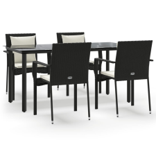 vidaXL 5 részes fekete polyrattan kerti étkezőgarnitúra párnákkal (3185110) kerti bútor