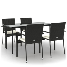 vidaXL 5 részes fekete polyrattan kerti étkezőgarnitúra párnákkal (3185121) kerti bútor