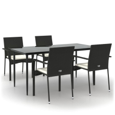 vidaXL 5 részes fekete polyrattan kerti étkezőgarnitúra párnákkal (3185122) kerti bútor