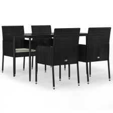 vidaXL 5 részes fekete polyrattan kerti étkezőgarnitúra párnákkal (3185145) kerti bútor