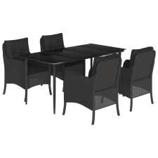 vidaXL 5 részes fekete polyrattan kerti étkezőgarnitúra párnákkal (3211923) kerti bútor