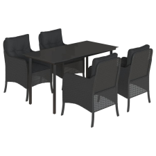 vidaXL 5 részes fekete polyrattan kerti étkezőgarnitúra párnákkal (3211929) kerti bútor