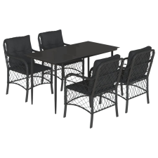 vidaXL 5 részes fekete polyrattan kerti étkezőgarnitúra párnákkal (3212098) kerti bútor